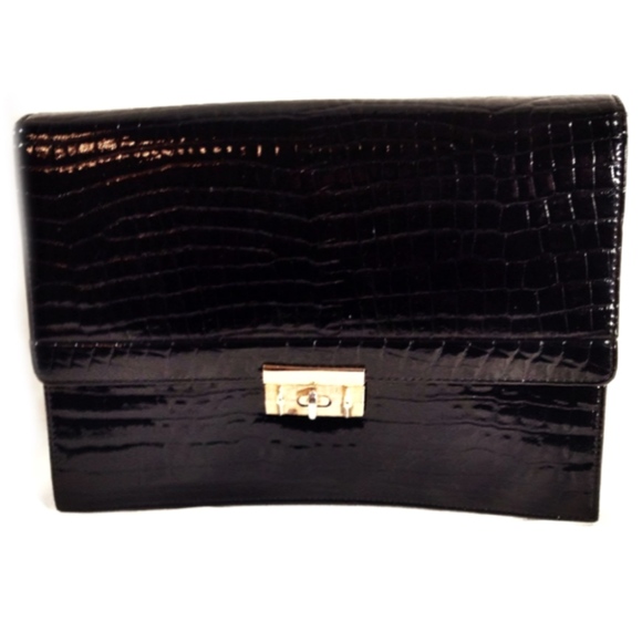 Vintage Handbags - Vintage 1940s  Black Alligator Clutch Bag